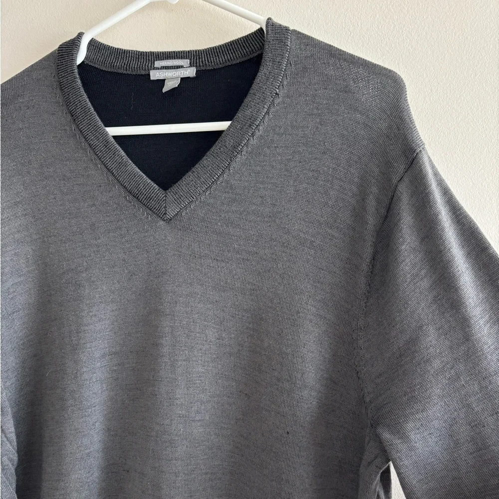 Ashworth Charcoal V-Neck Sweater Merino Wool XL Golf